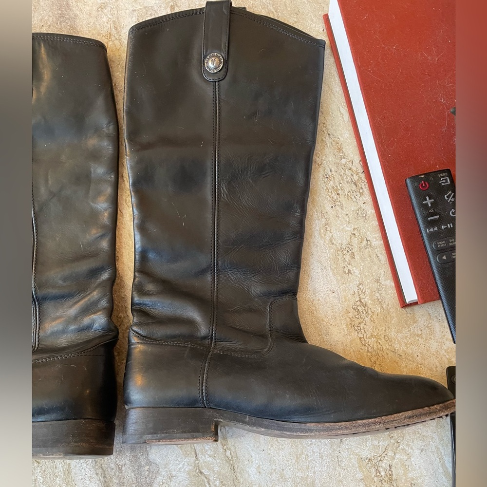 Frye #77167 Melissa Button Black Leather Women's High Riding Biker Boots - Picture 5 of 11